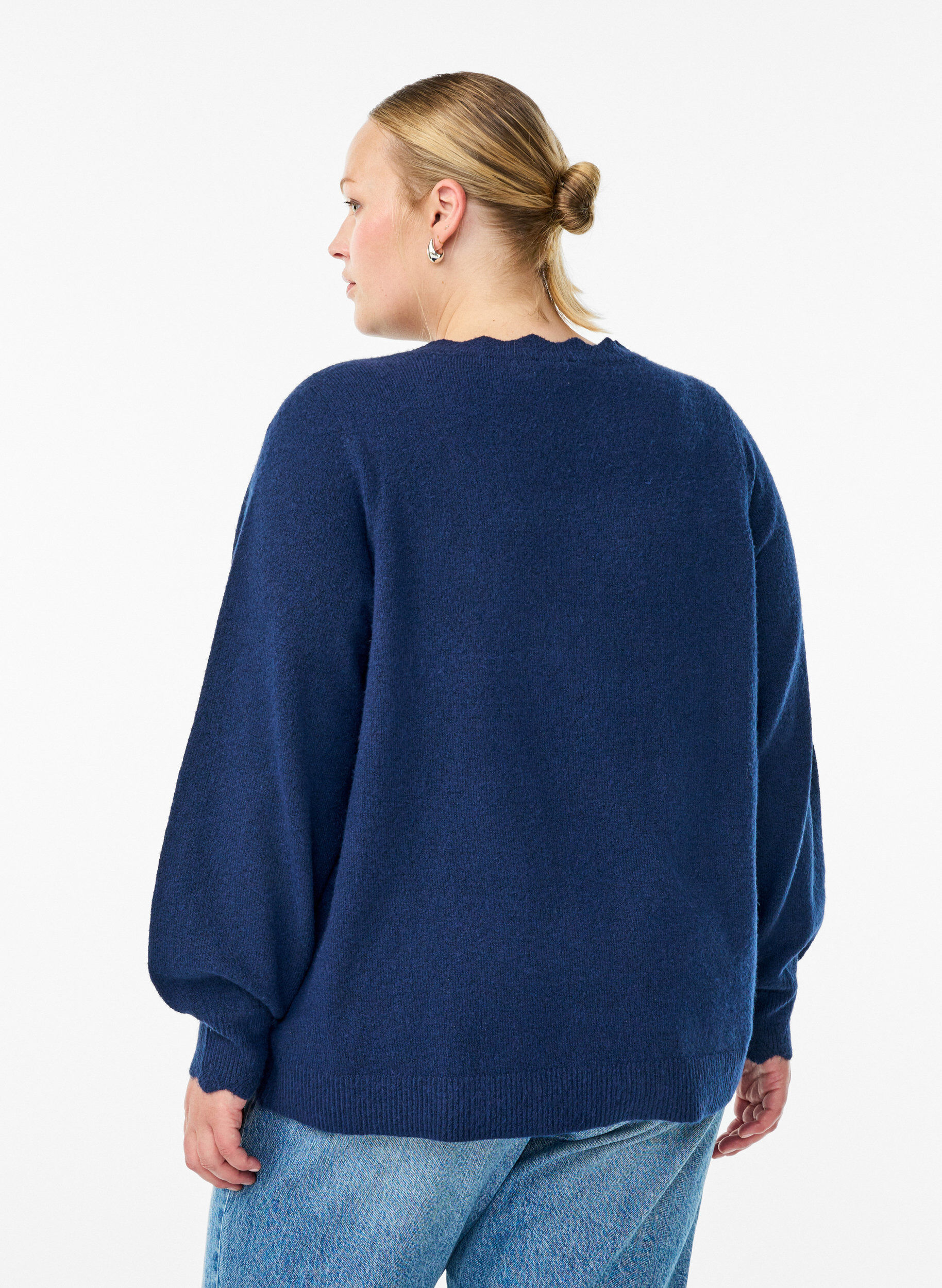 ZizziAaltoilevareunainen neulepusero, Sininen, Model image number 2
