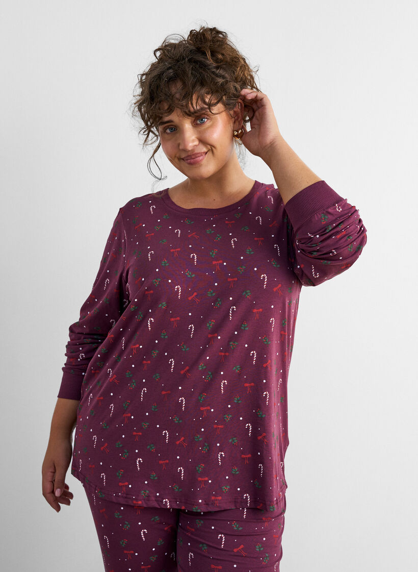 Y&ouml;paita printill&auml;, Tumma Bordeaux, Model image number 0