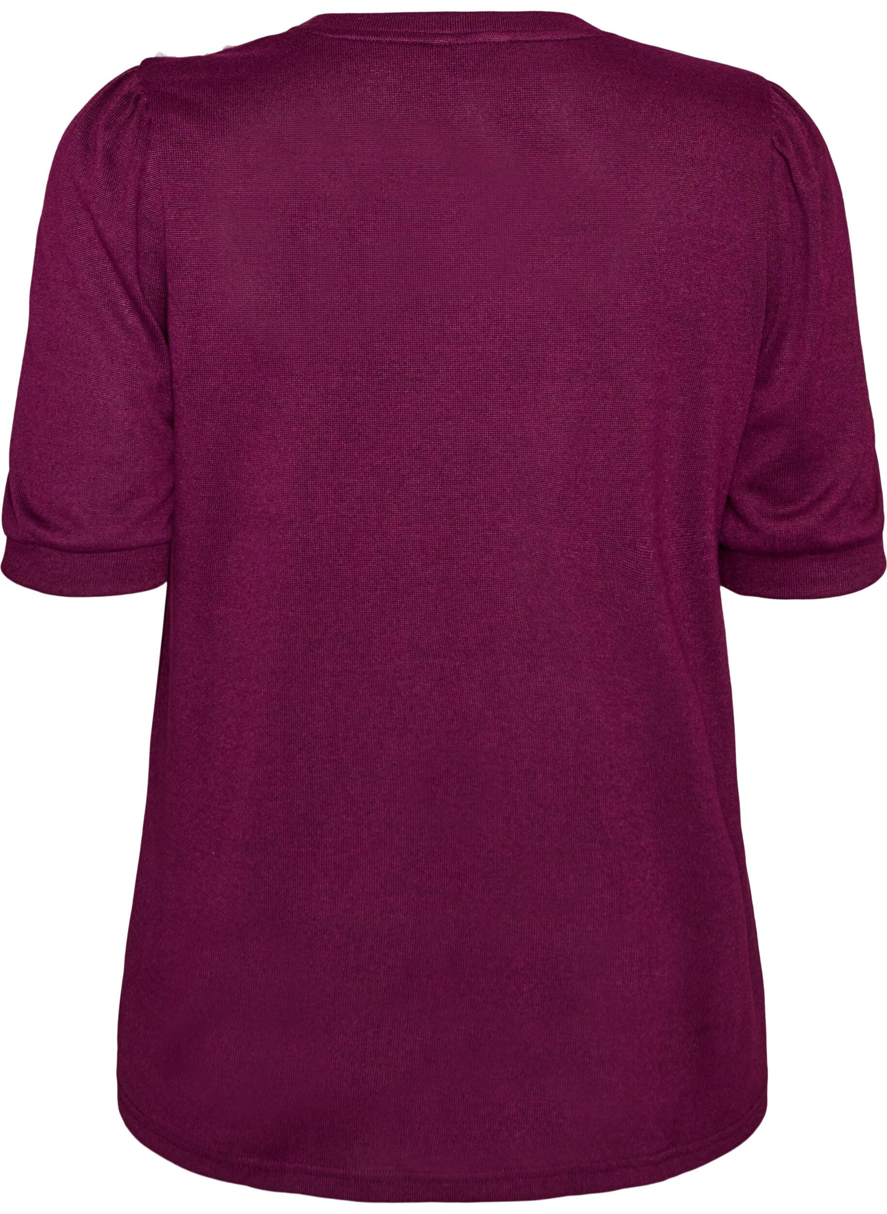 ZizziPusero nappidetaljilla ja lyhyill&auml; puhvihihoilla, Tumma Bordeaux, Packshot image number 1