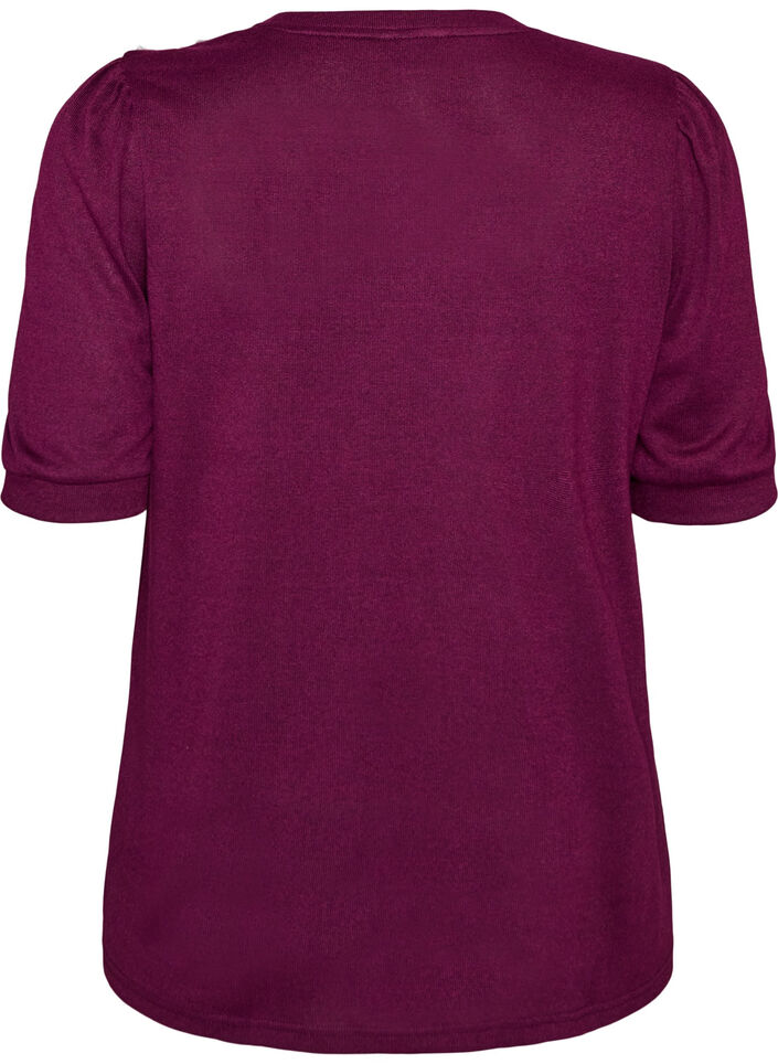 Pusero nappidetaljilla ja lyhyill&auml; puhvihihoilla, Tumma Bordeaux, Packshot image number 1