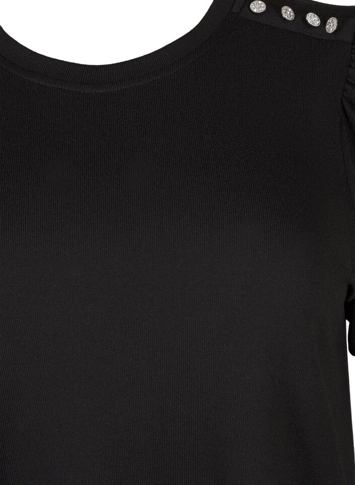 Pusero nappidetaljilla ja lyhyillä puhvihihoilla, Musta, Packshot image number 2