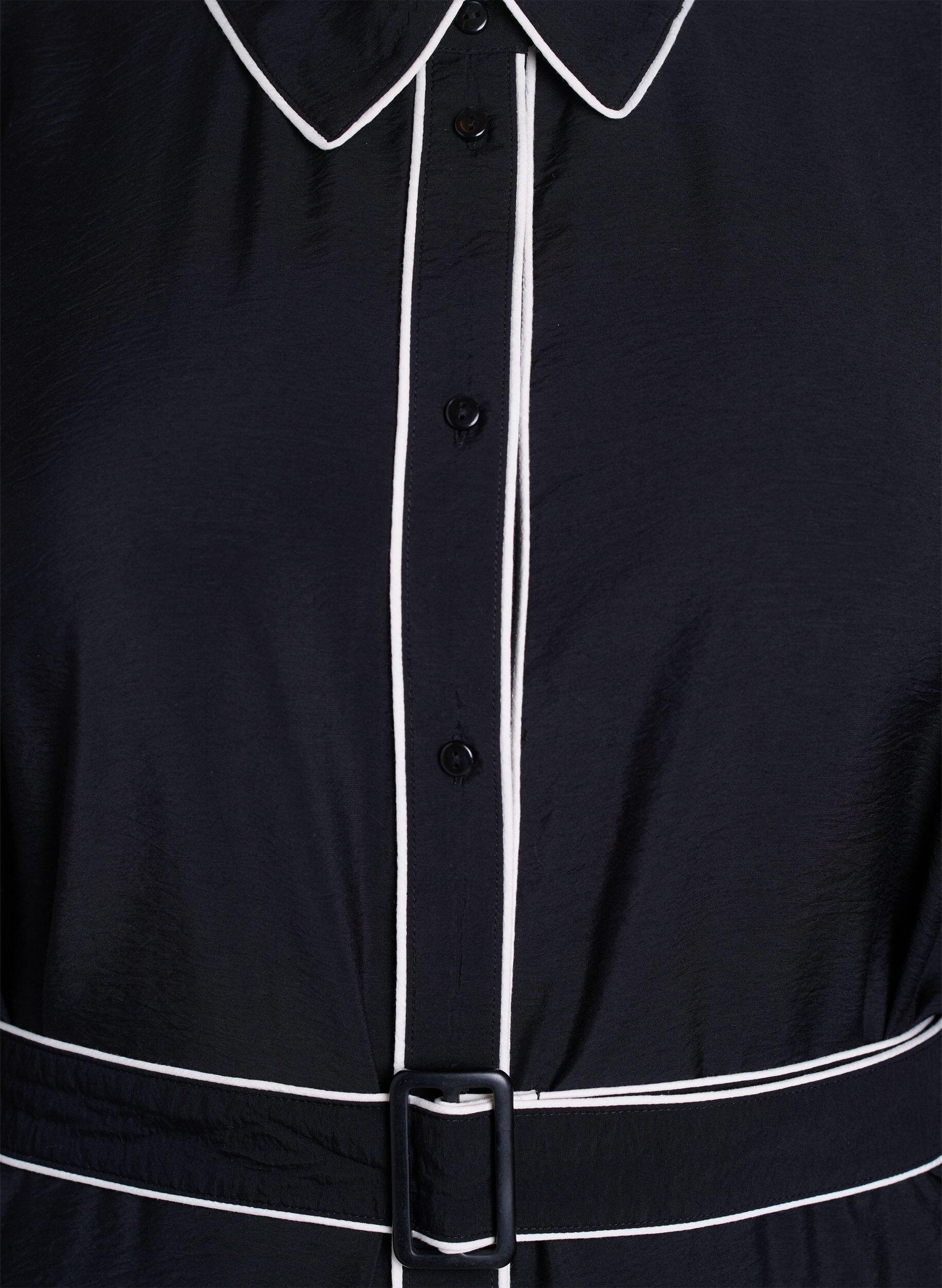 Zizzi Midimittainen kauluspaitamekko kontrastireunoilla, Musta, Packshot image number 2