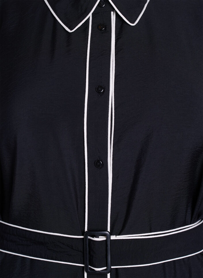 Midimittainen kauluspaitamekko kontrastireunoilla, Musta, Packshot image number 2