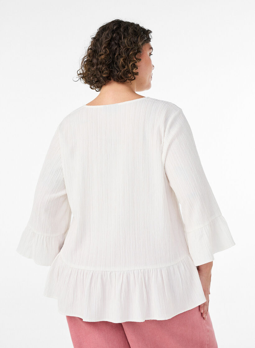 Pusero tekstuurilla, V-p&auml;&auml;ntiell&auml; ja r&ouml;yhel&ouml;ill&auml;, Vanilja, Model image number 2
