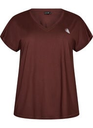 V&auml;lj&auml; treenipaita, jossa on V-p&auml;&auml;ntie, Ruskea