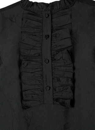 Kiiltävä paitapusero röyhelöillä, Black, Packshot image number 2