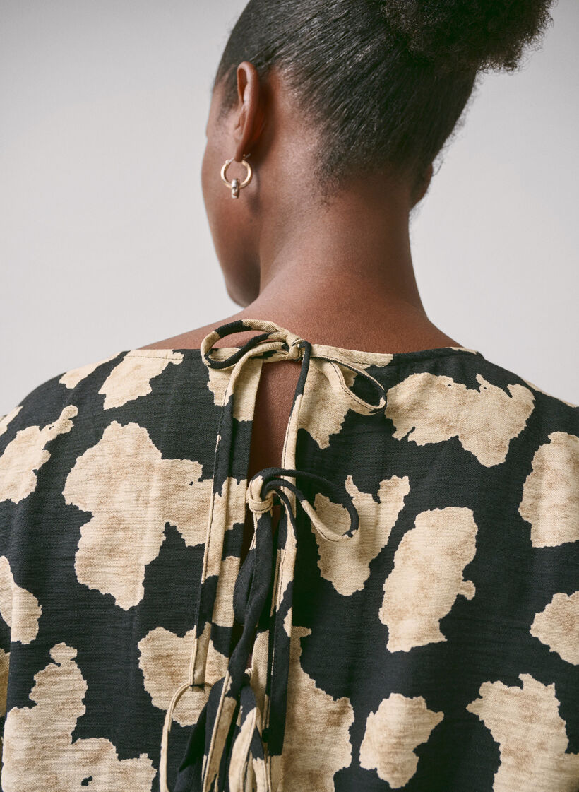 Pitkähihainen mekko, jossa on painokuvio ja rusetteja, Musta, Image image number 1