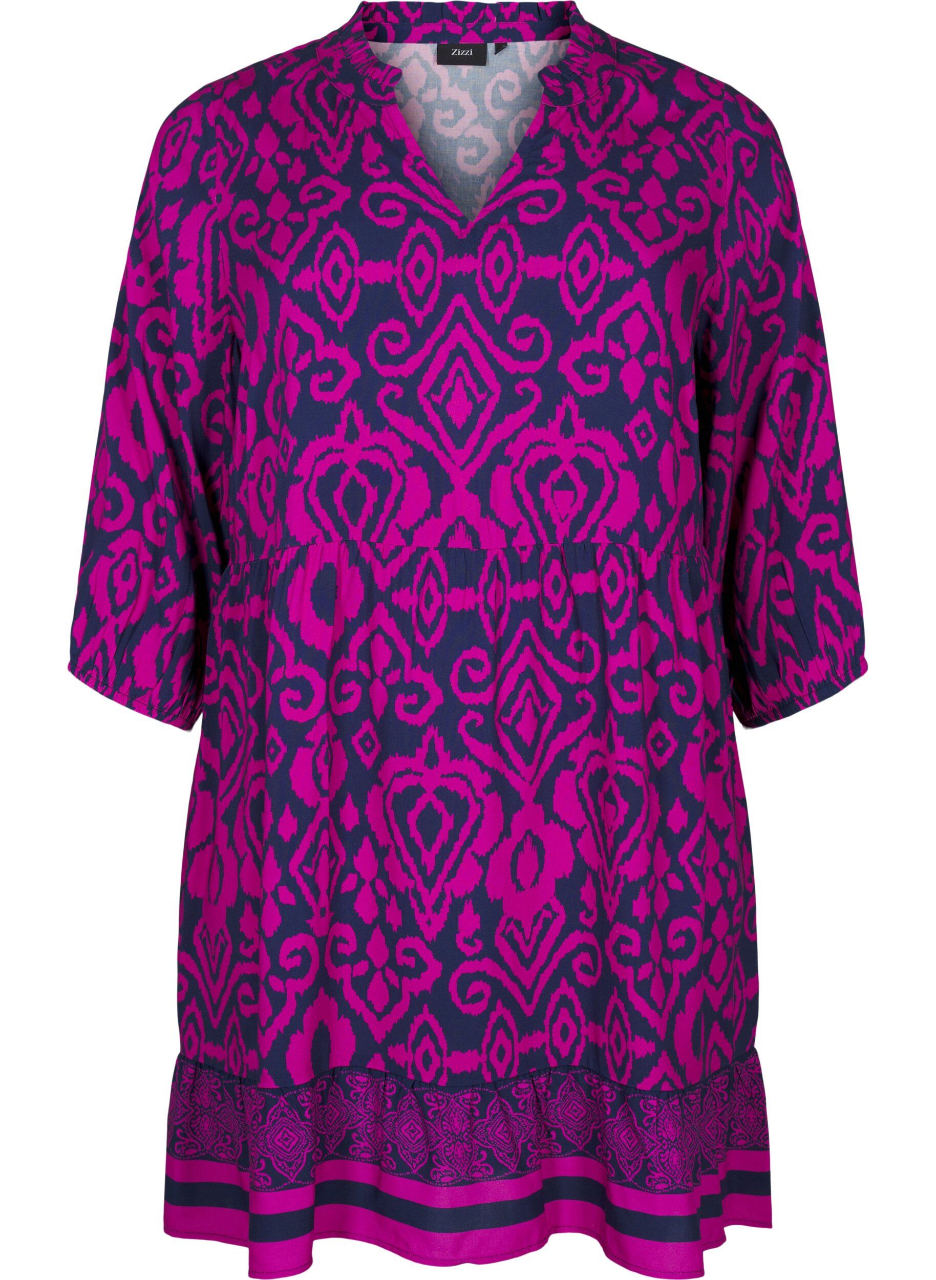 Zizzi Lyhyt painokuvioitu A-linjainen mekko, Night Sky AOP, Packshot image number 0