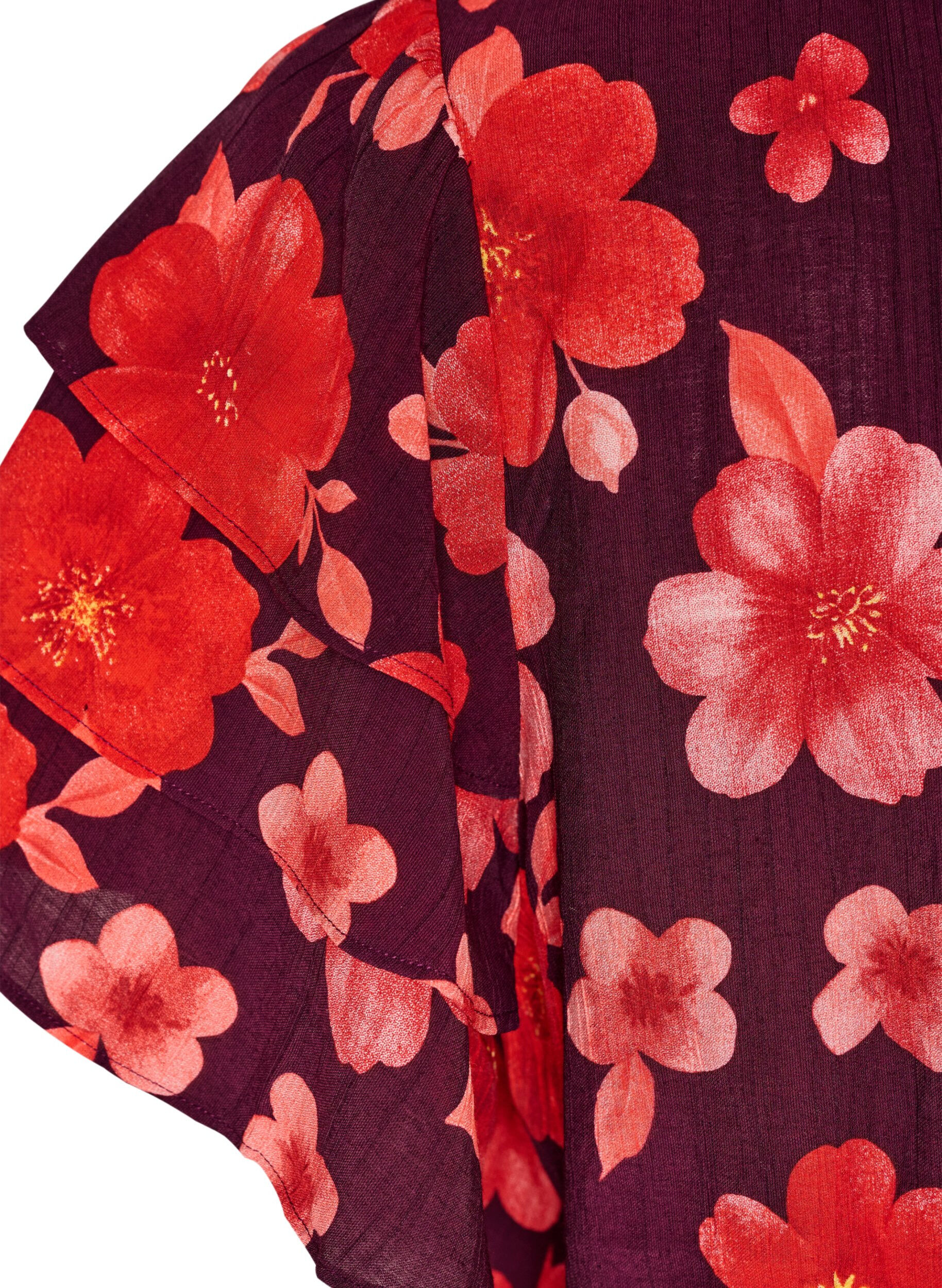 ZizziKukkakuosinen viskoosipusero r&ouml;yhel&ouml;hihoilla, Violetti, Packshot image number 3