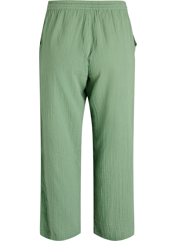 Korkeavy&ouml;t&auml;r&ouml;iset puuvillamusliinihousut, joissa on rennot lahkeet, Vihre&auml;, Packshot image number 1