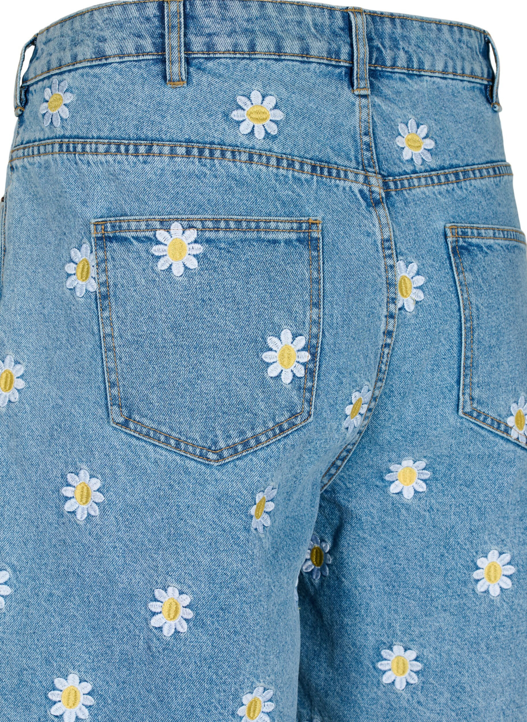 Zizzi Korkeavy&ouml;t&auml;r&ouml;iset Mille-shortsit kukkakirjailulla, Light Blue Flower, Packshot image number 3