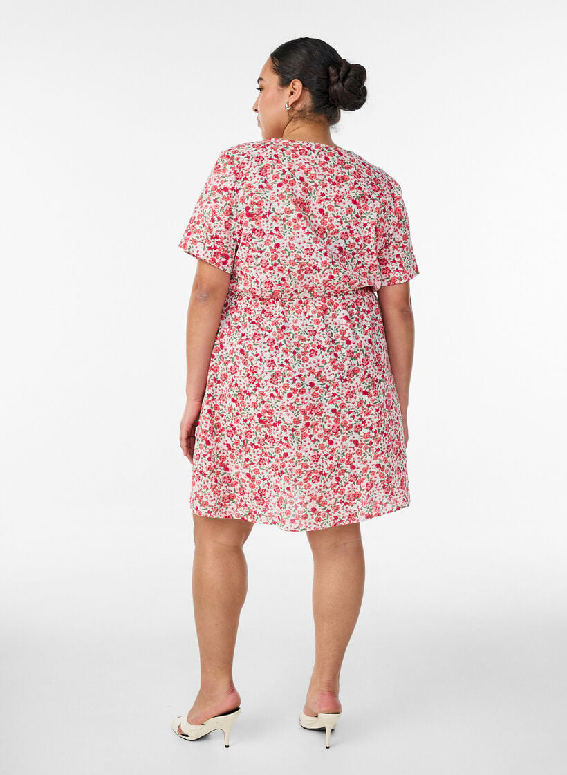 Lyhyt puuvillamekko kukkakuviolla, Punainen, Model image number 2