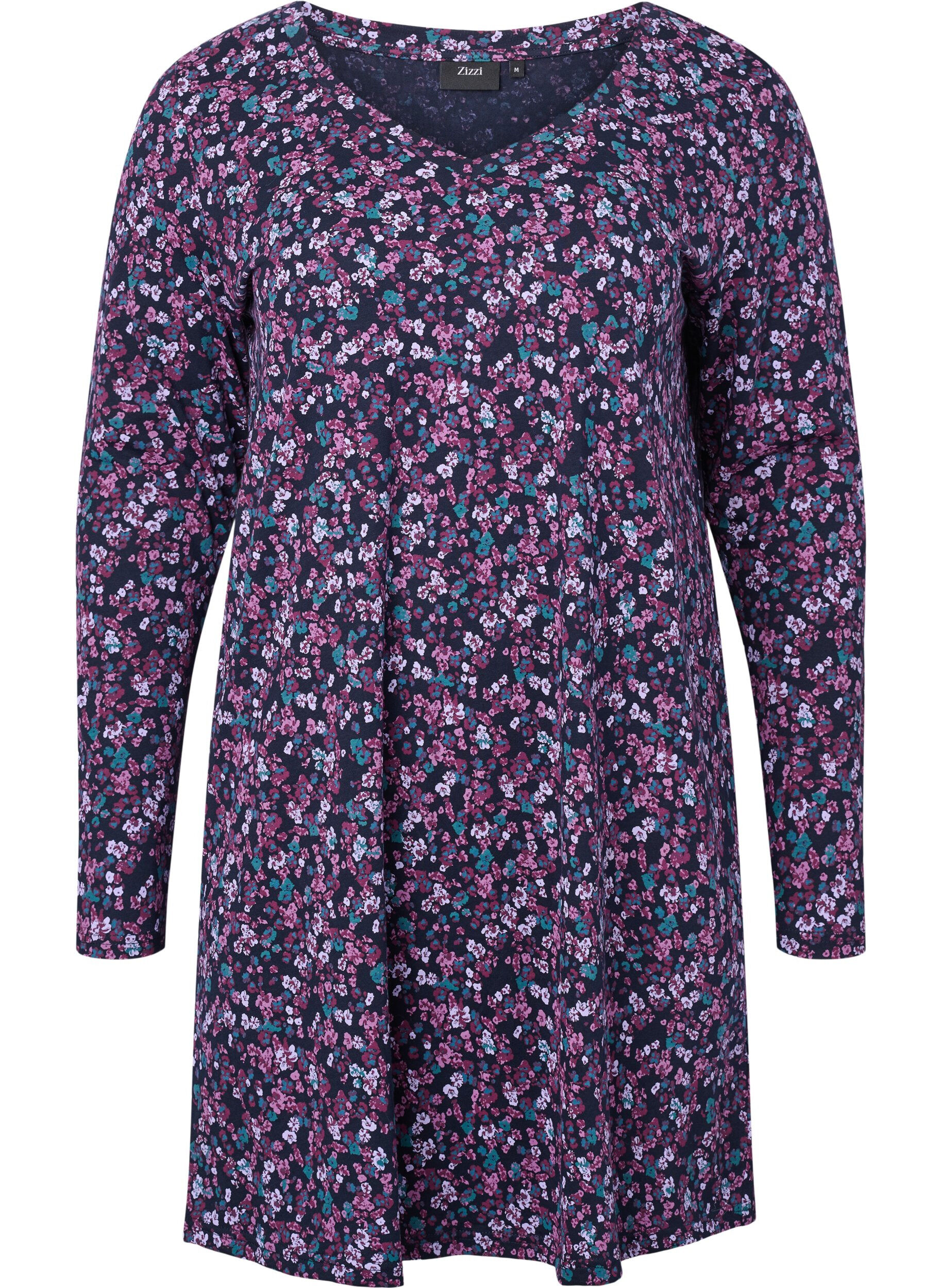 Zizzi Pitk&auml;hihainen puuvillainen y&ouml;paita, Night Sky Disty AOP, Packshot image number 0