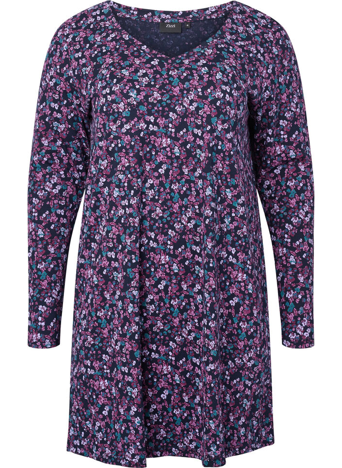 Pitkähihainen puuvillainen yöpaita, Night Sky Disty AOP, Packshot image number 0