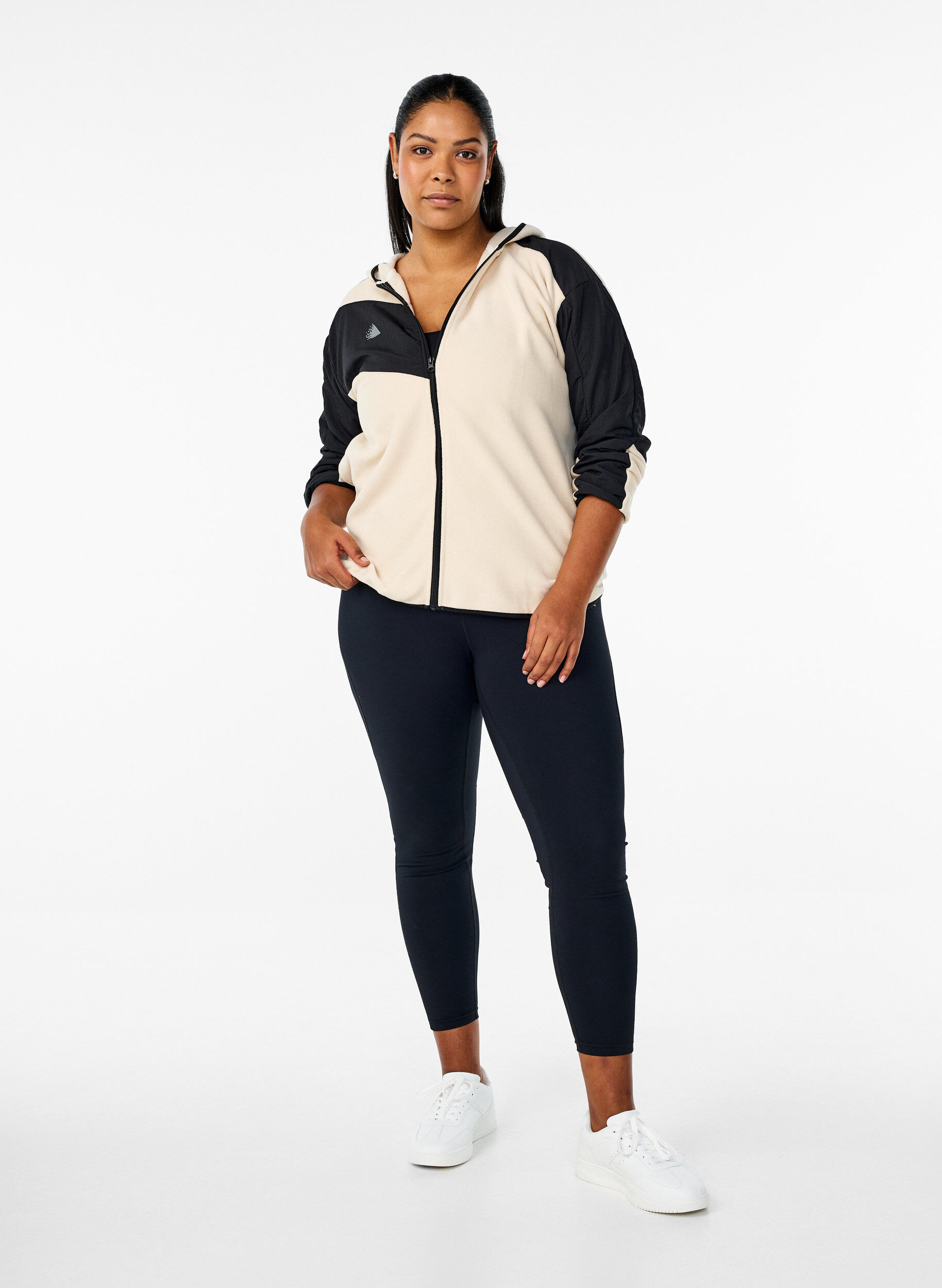 Zizzi Hupullinen fleece-takki taskuilla, Beige, Model image number 1