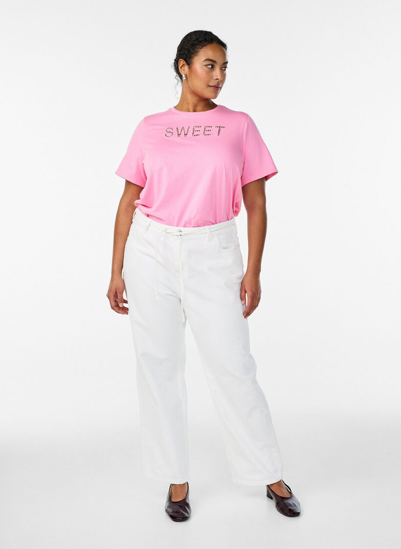 Puuvillainen T-paita kirjailulla tekstill&auml;, Valkoinen, Model image number 1