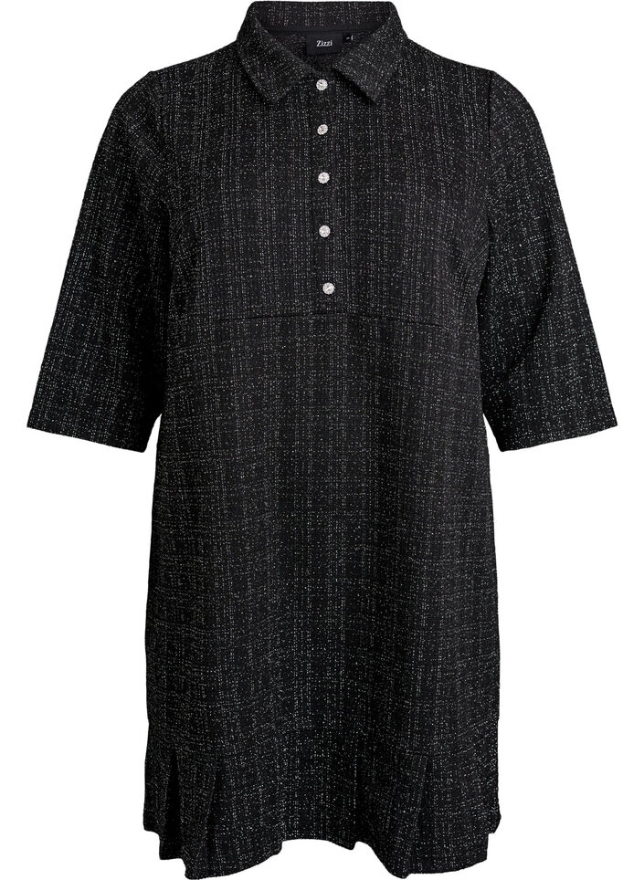 Lyhyt boucl&eacute;-mekko koristeellisilla napeilla, Musta, Packshot image number 0