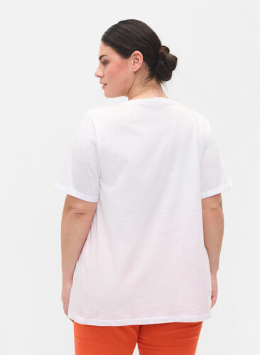 Puuvillainen t-paita lyhyillä hihoilla, Bright White, Model image number 1