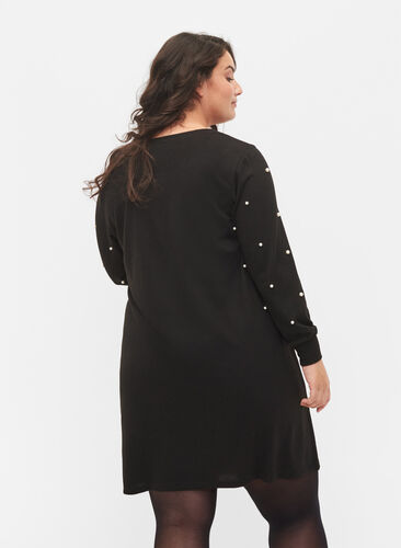 Pitkähihainen mekko helmiyksityiskohdilla, Black, Model image number 1