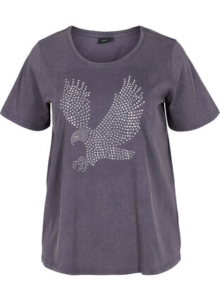 Puuvillainen happopesty t-paita koristekivillä , Dark Grey Wash, Packshot image number 0
