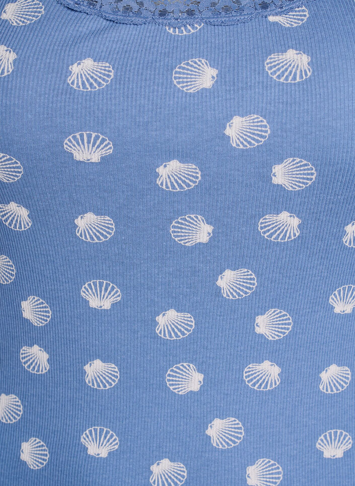 Toppi, jossa on painatus ja pitsireunus, Sininen, Packshot image number 2