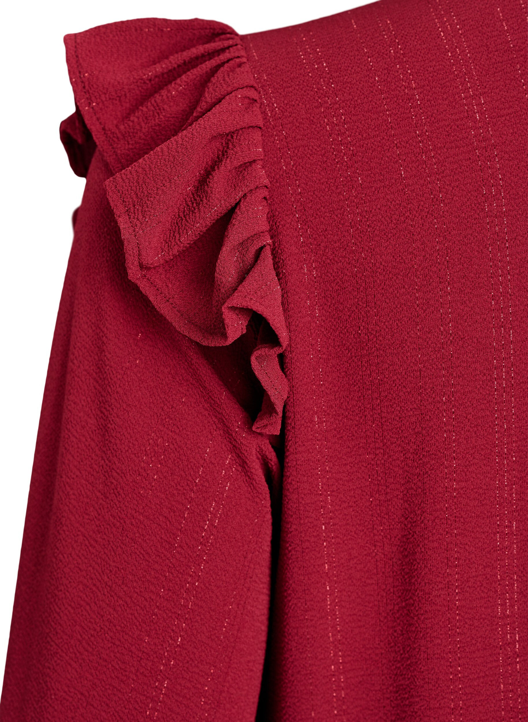 Zizzi Lyhyt mekko r&ouml;yhel&ouml;ill&auml; ja kimalteella, Tumma Bordeaux, Packshot image number 3