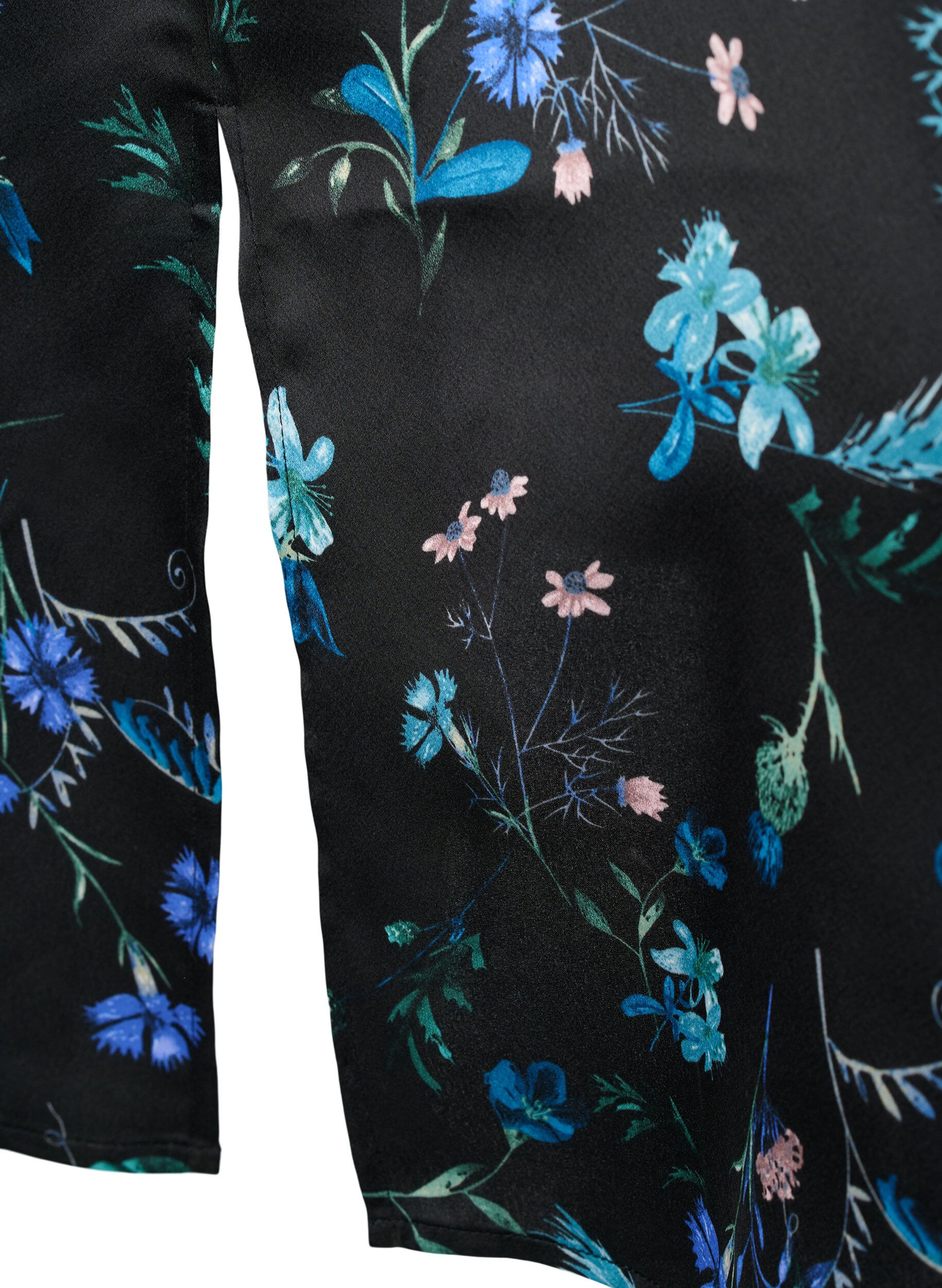 ZizziPitk&auml;hihainen midi-mekko kukkakuvioinnilla, Blue Flower AOP, Packshot image number 3