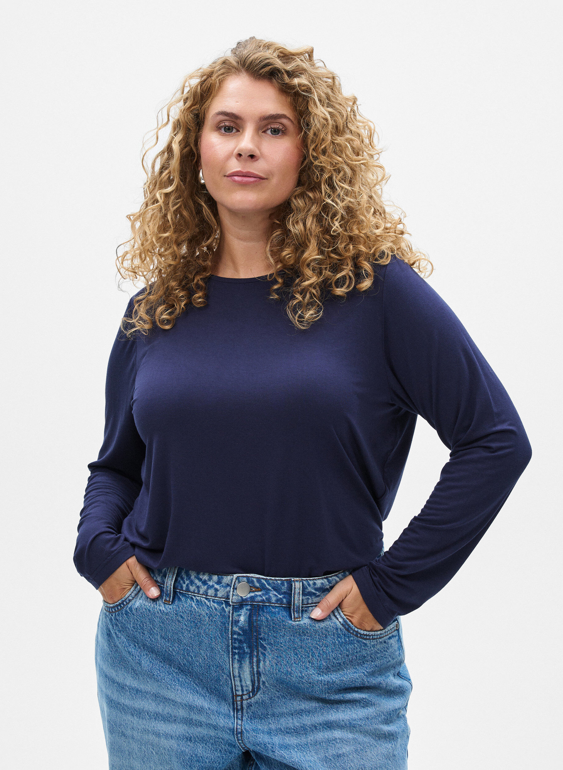 ZizziYksiv&auml;rinen pusero pitkill&auml; hihoilla, Sininen, Model image number 0