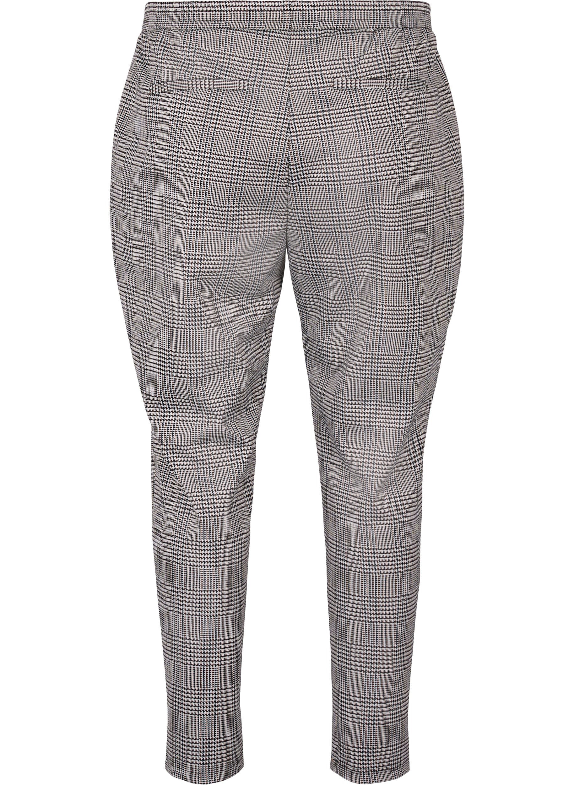Zizzi Cropped Maddison -housut ruudullisella kuviolla, Beige Brown Check, Packshot image number 1