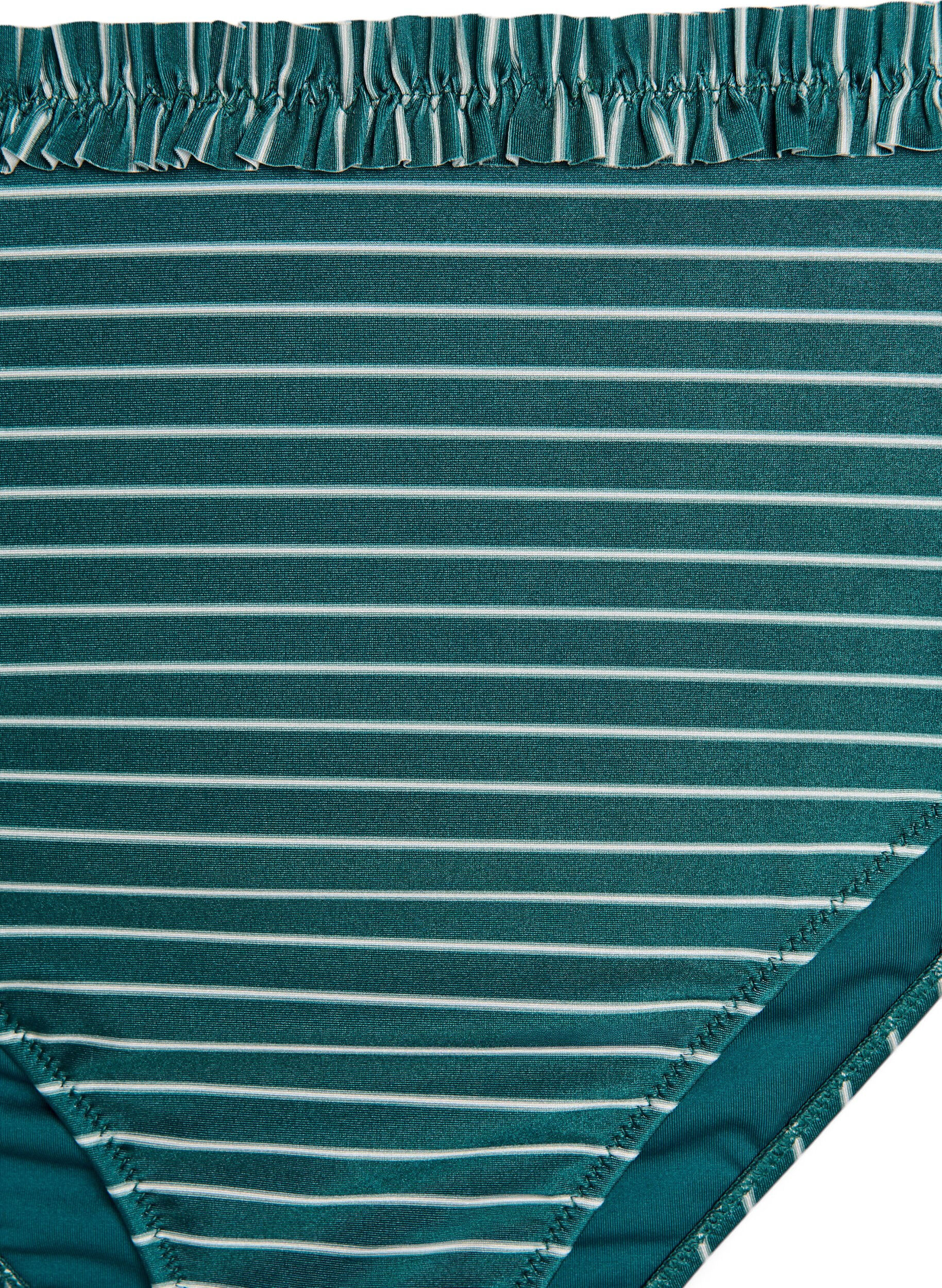 Zizzi Raidalliset tai bikinihousut rypytetyll&auml; reunalla, Vihre&auml;, Packshot image number 2