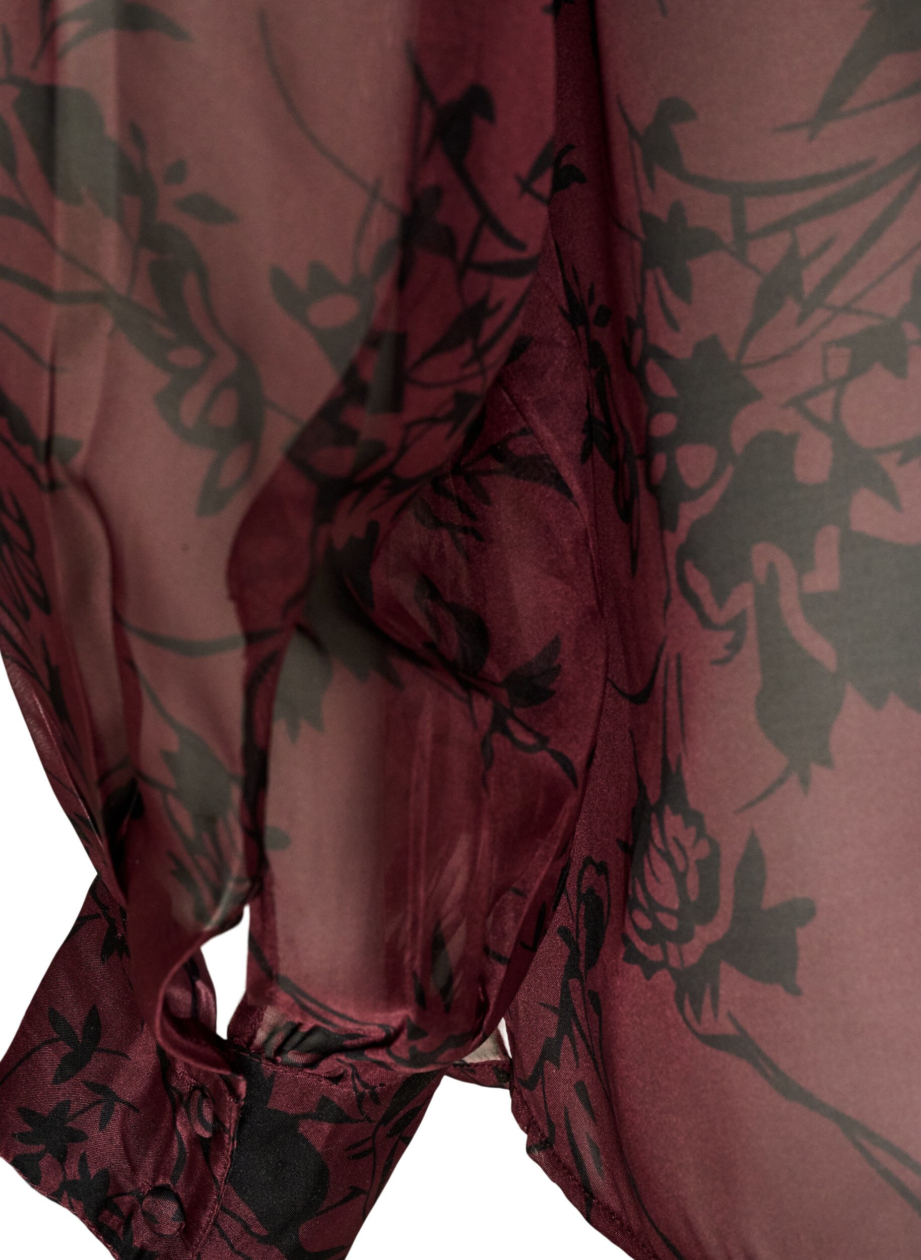 ZizziL&auml;pikuultava paitapusero kukkakuviolla ja solmimisdetaljilla, Tumma Bordeaux, Packshot image number 3