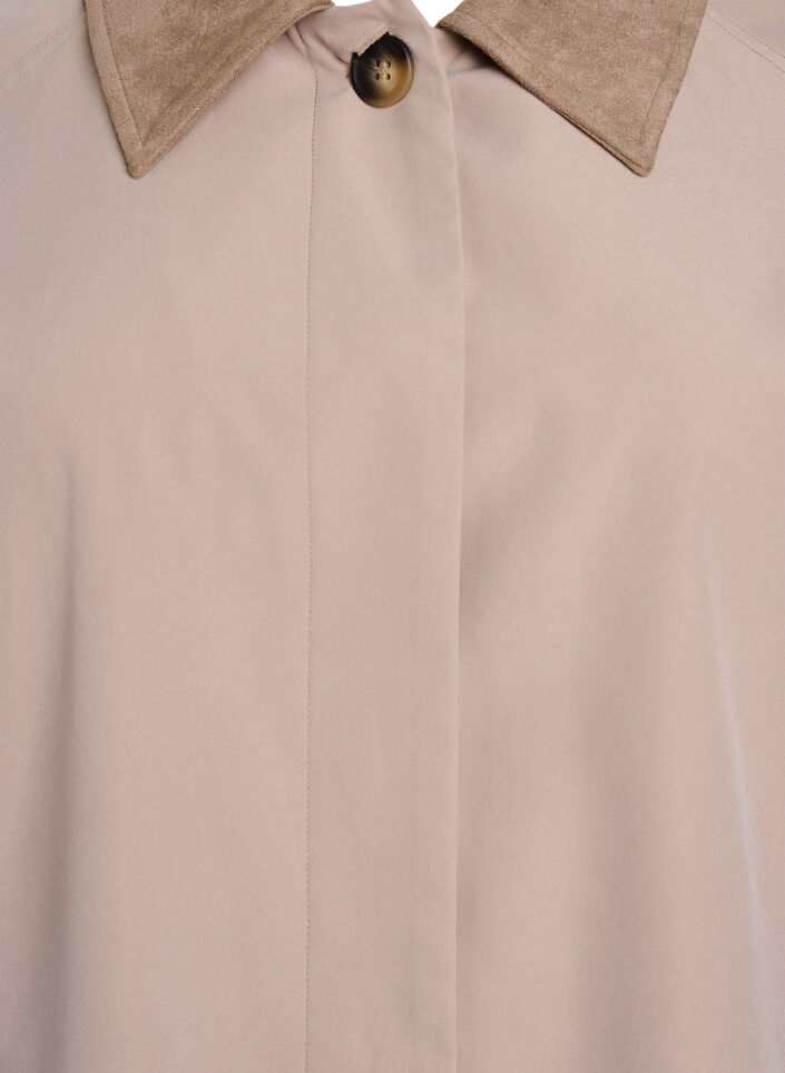 Kev&auml;ttakki tekonahkakauluksella ja piilonapitus, Beige, Packshot image number 2