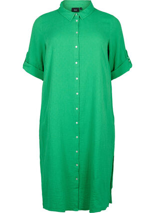 Puuvillainen pusero-mekko lyhyillä hihoilla, Bright Green, Packshot image number 0
