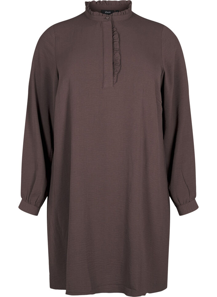 Pitkähihainen mekko, jossa röyhelökoriste, Chocolate Martini, Packshot image number 0