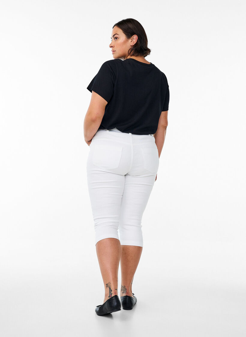 Korkeavy&ouml;t&auml;r&ouml;iset Amy-farkkucaprit super slim fit, Valkoinen, Model image number 1