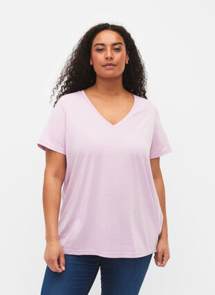 Lyhythihainen t-paita v-pääntiellä, Lavender Frost, Model image number 0