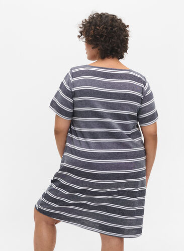 Raidallinen mekko lyhyillä hihoilla, Blue Stripe, Model image number 1