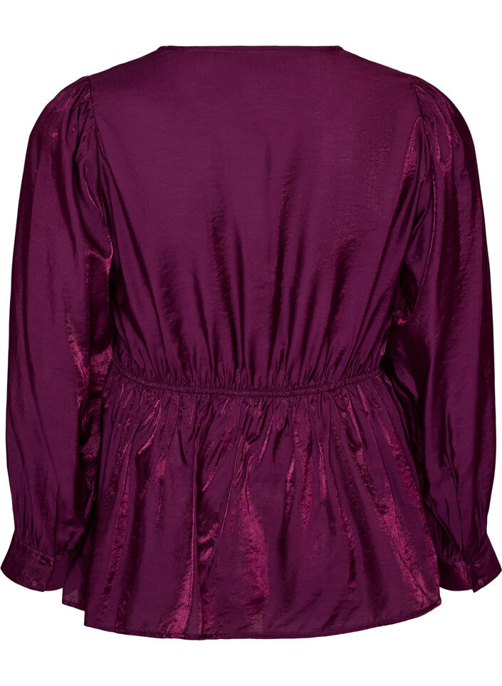 Kiilt&auml;v&auml; viskoosipusero peplum-efektill&auml;, Violetti, Packshot image number 1