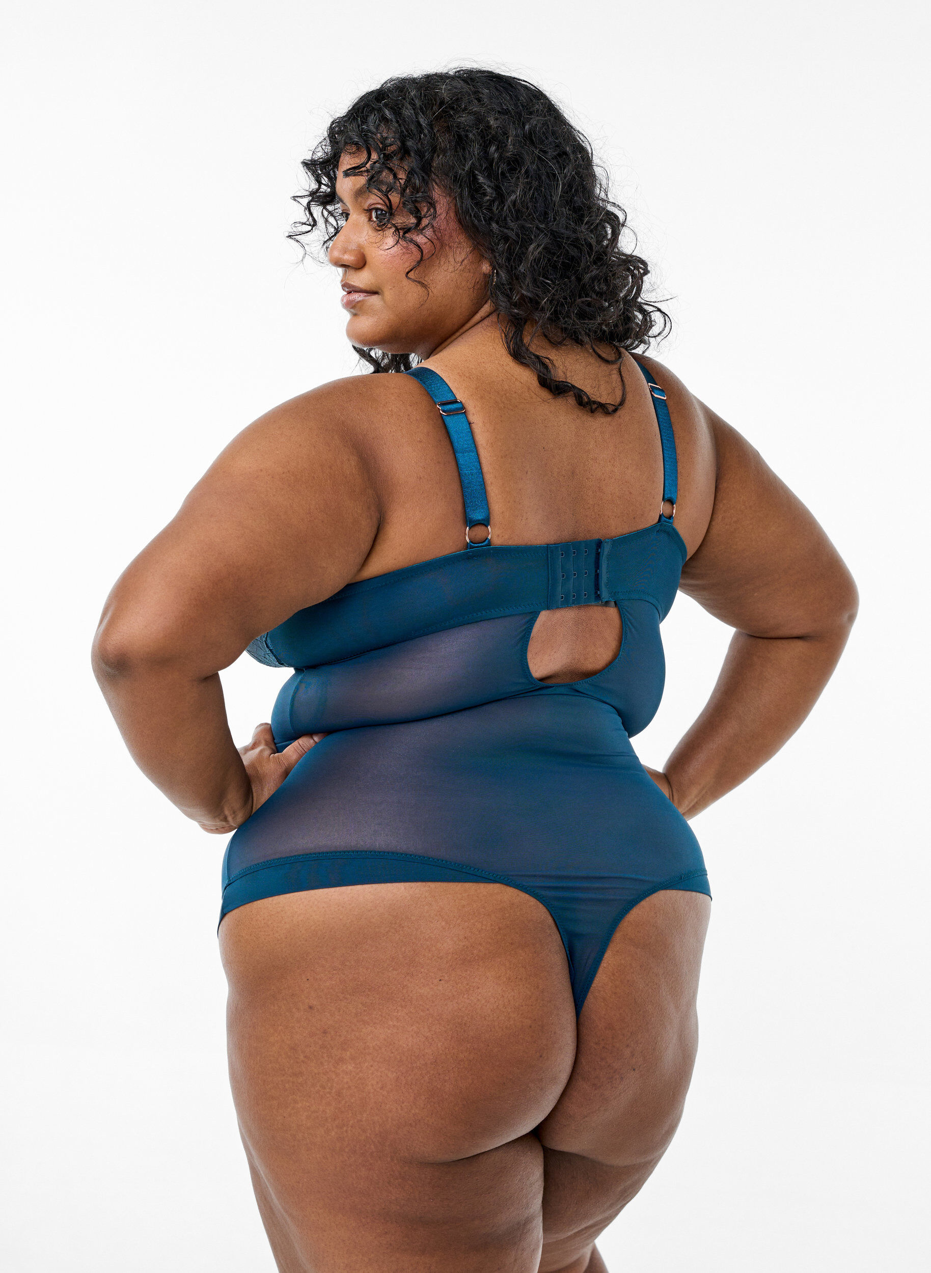 Zizzi Body pitsikoristeilla ja verkkokankaalla, Sininen, Model image number 1