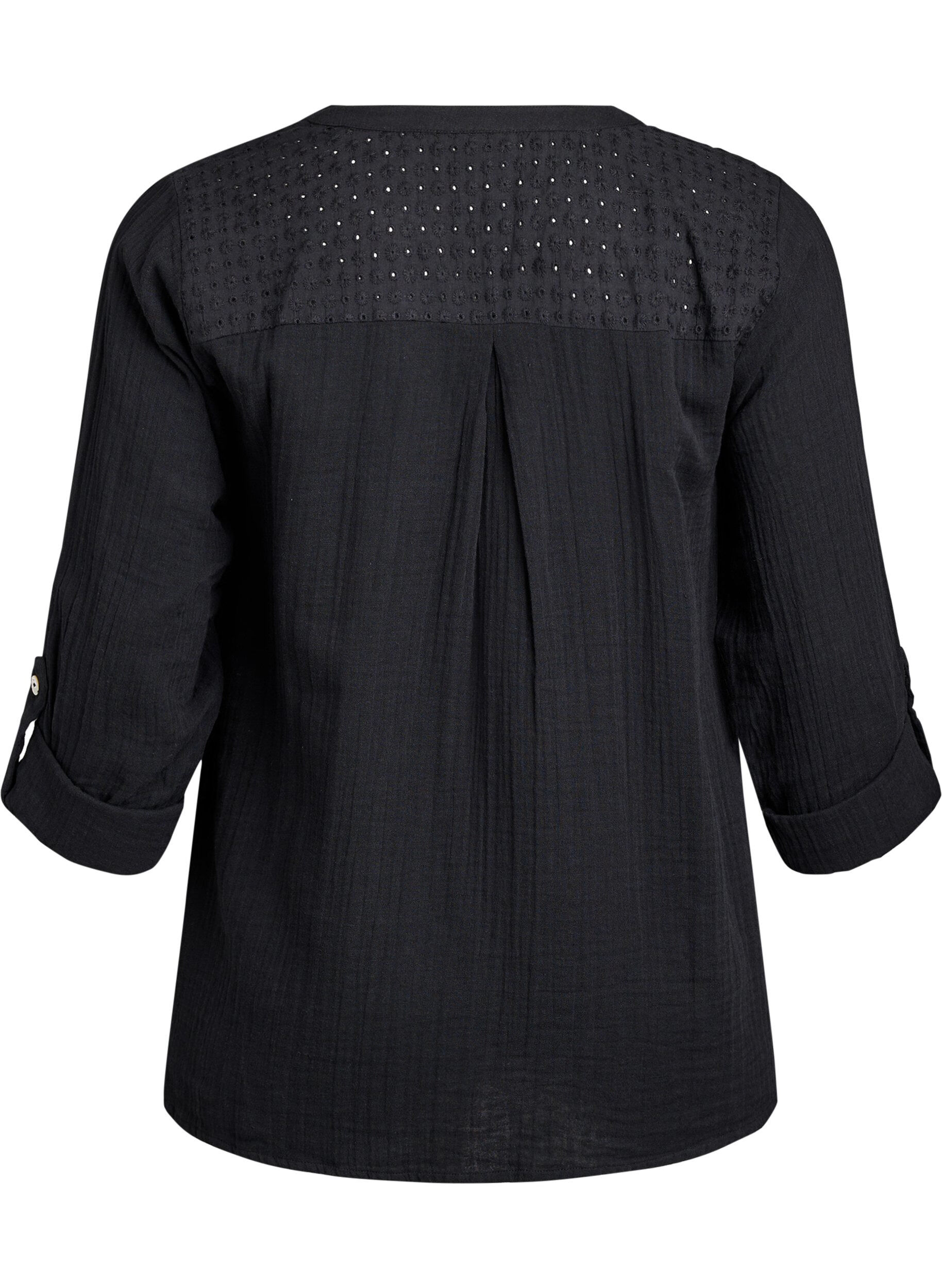 ZizziPaita puuvillamusliinissa, jossa broderie anglaise -kirjailu, Musta, Packshot image number 1