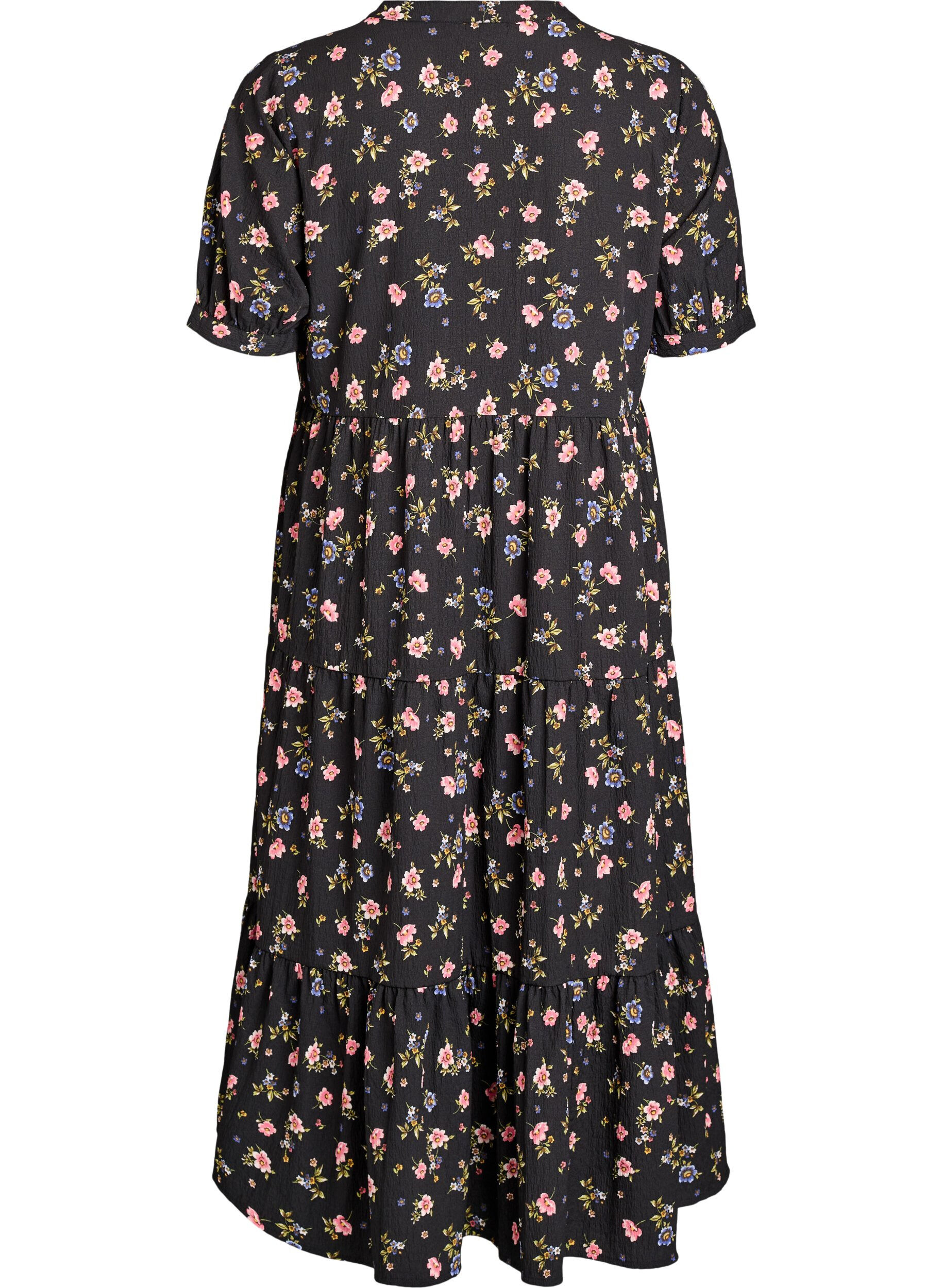 ZizziNilkkapituinen mekko lyhyill&auml; hihoilla ja kerroksellisilla r&ouml;yhel&ouml;ill&auml;, Musta, Packshot image number 1