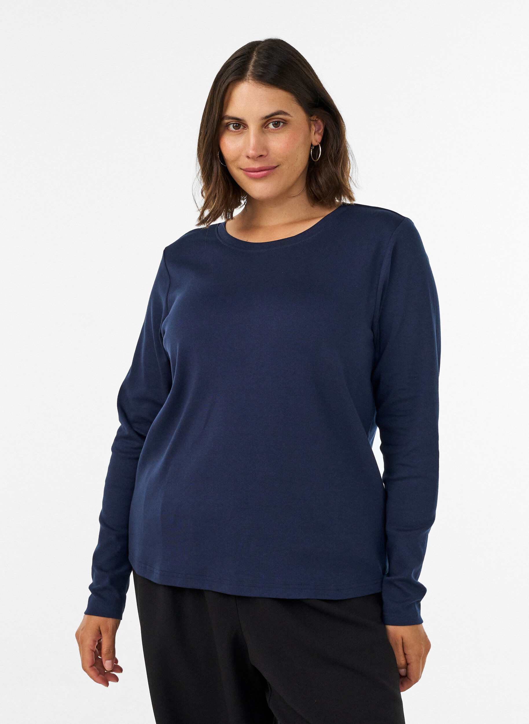 ZizziPitk&auml;hihainen perus-T-paita py&ouml;re&auml;ll&auml; p&auml;&auml;ntiell&auml;, Sininen, Model image number 0