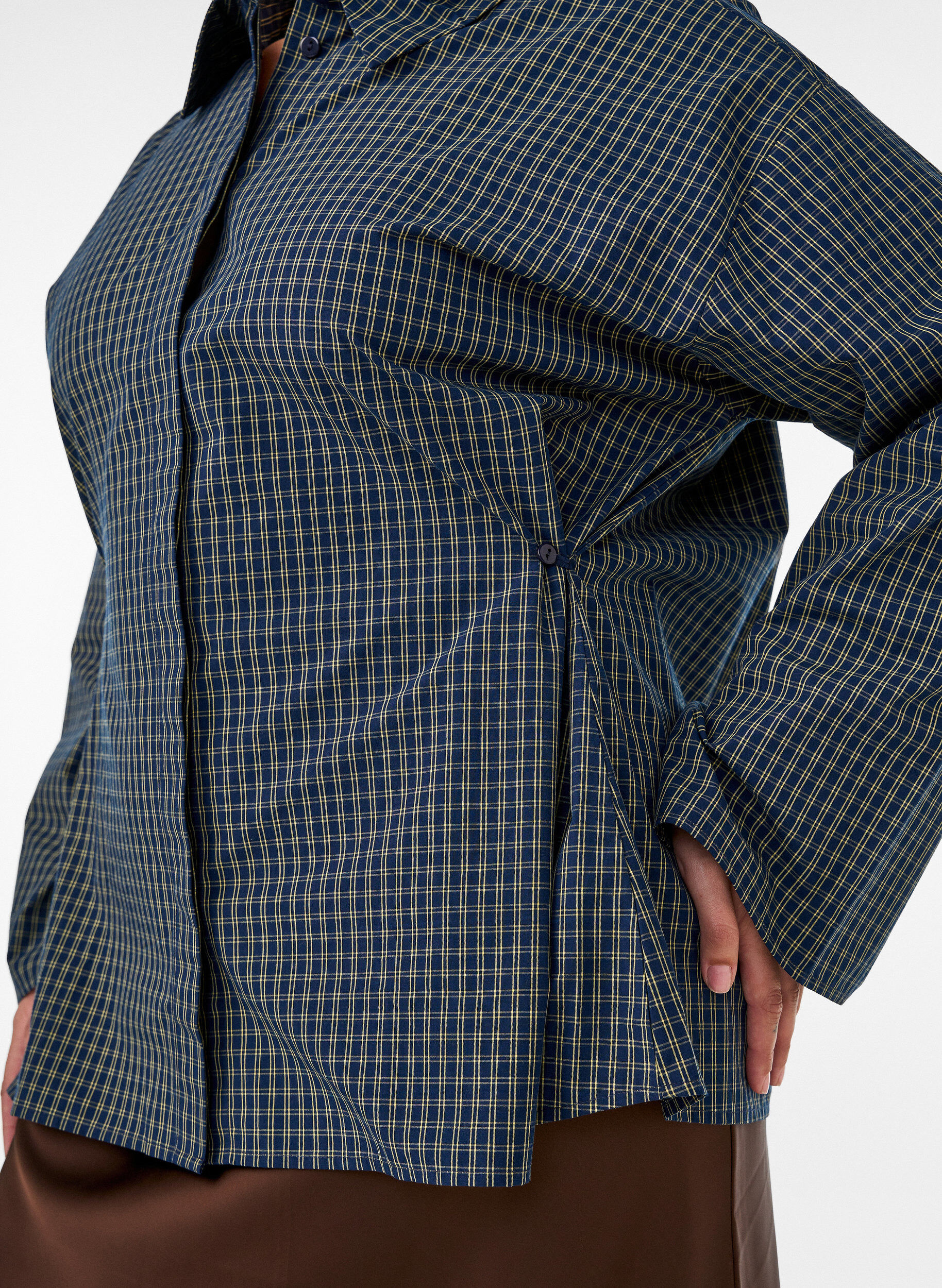 ZizziPuuvillapaita ruutukuosilla ja piilonappikiinnityksell&auml;, Sininen, Model image number 3