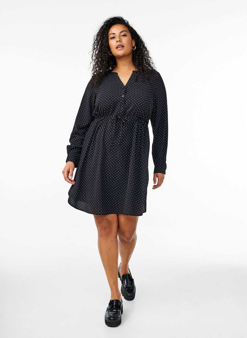 Polvimittainen mekko solmittavalla vyöllä, Musta, Model image number 1