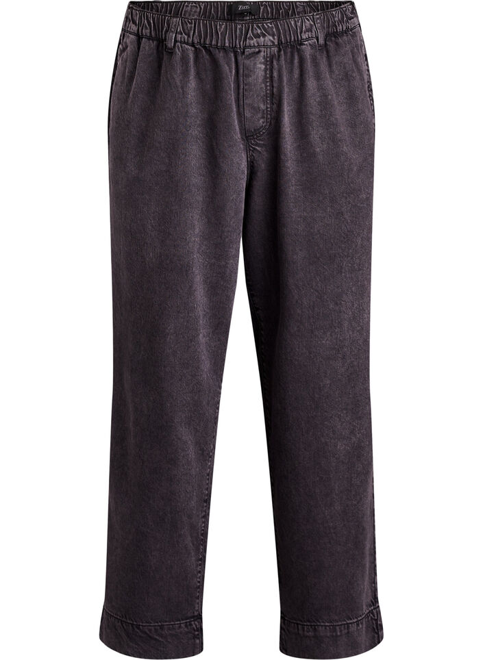 Leveät farkut joustavalla vyötäröllä, Harmaa, Packshot image number 0