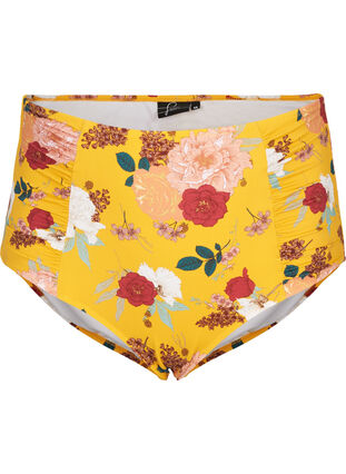 Korkeavyötäröinen bikinialaosa kukkakuosilla , Yellow Flower Print, Packshot image number 0