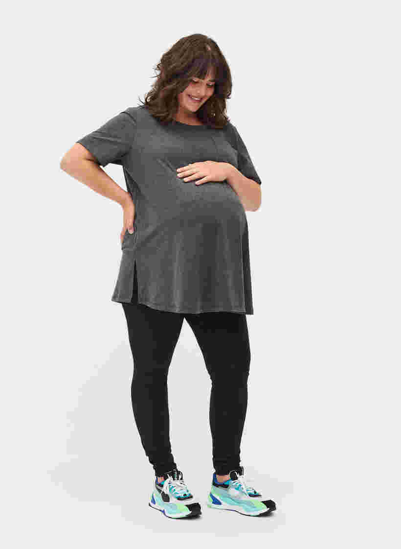 Lyhythihainen äitiys t-paita puuvillasta, Dark Grey Melange, Model image number 2