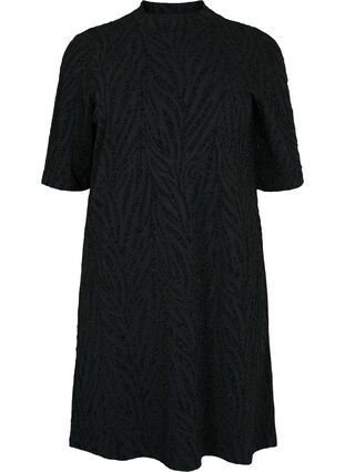 Kuvioitu mekko glitterillä ja lyhyillä hihoilla, Black/Black Lurex, Packshot image number 0