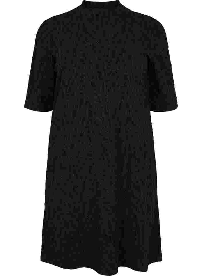 Kuvioitu mekko glitterillä ja lyhyillä hihoilla, Black/Black Lurex, Packshot image number 0
