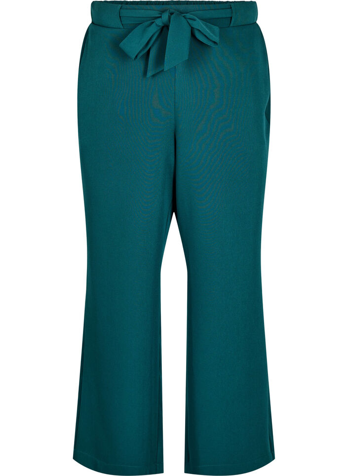 Rennot housut korkealla vyötäröllä ja solmittavalla vyöllä, Vihreä, Packshot image number 0